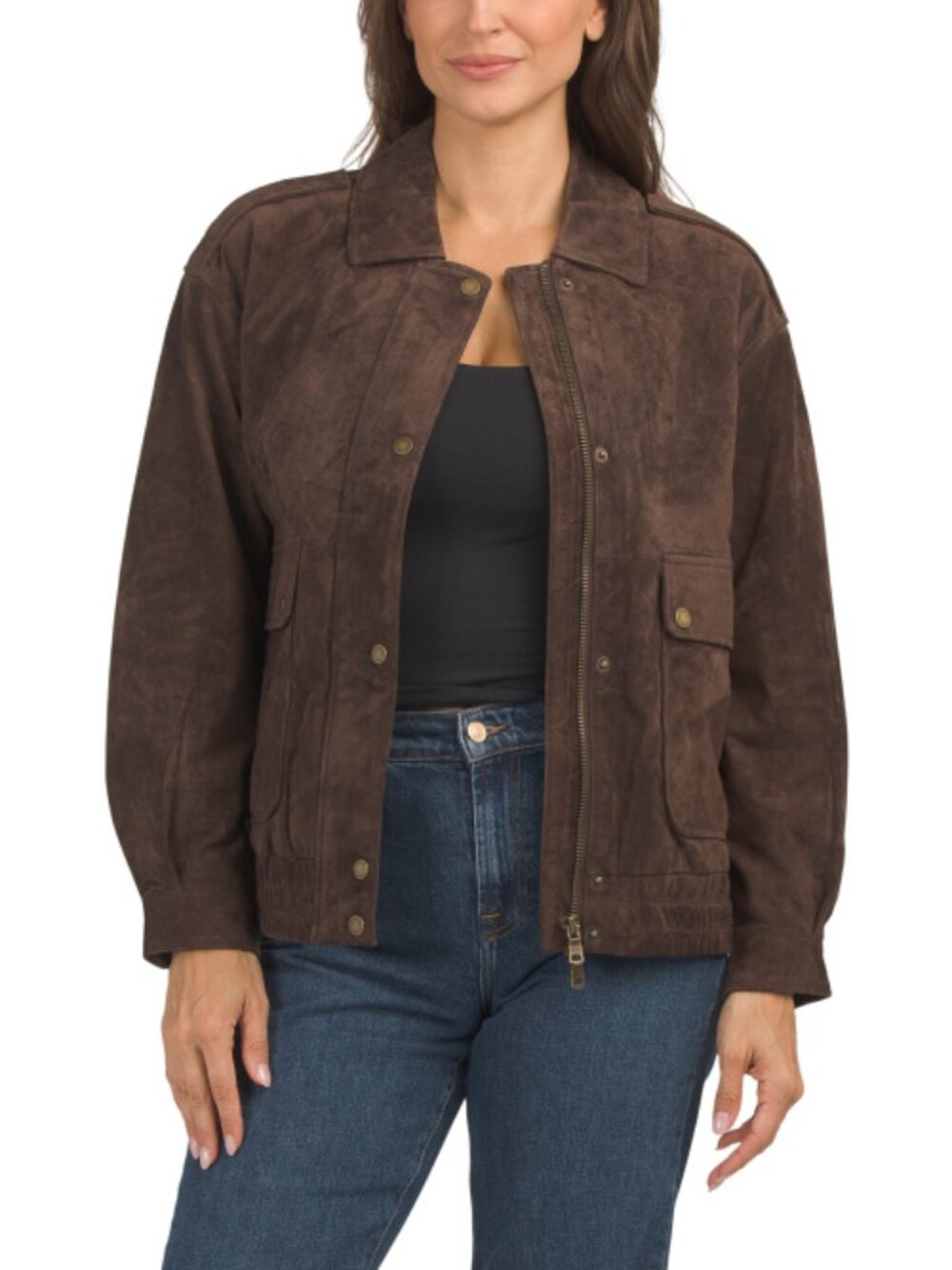 AVEC LES FILLES Suede Collared Bomber Jacket